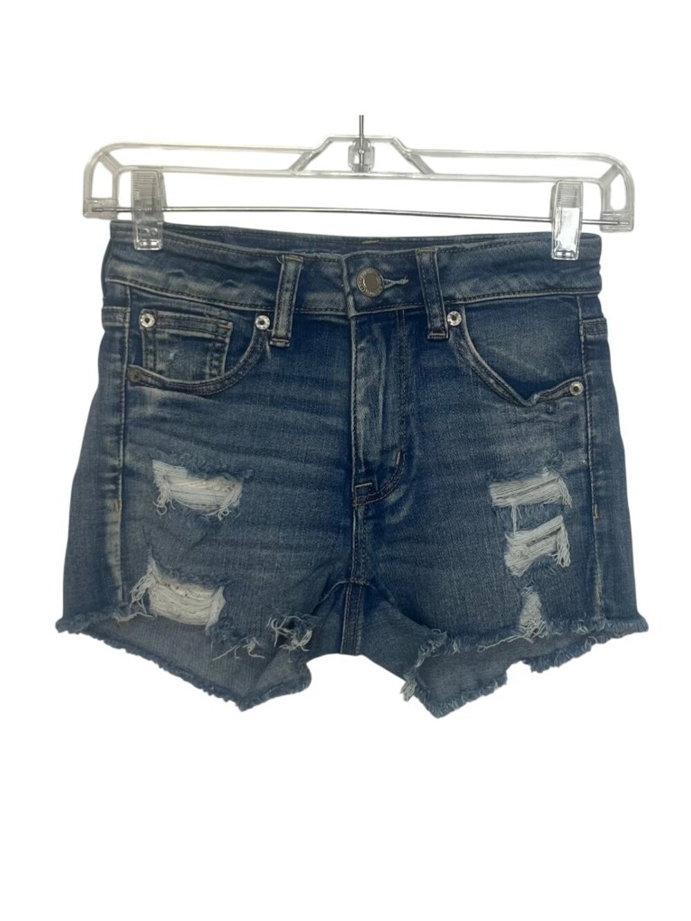 American Eagle Distressed Denim Shorts Size 0 Blue Next Level Stretch Cutoffs
